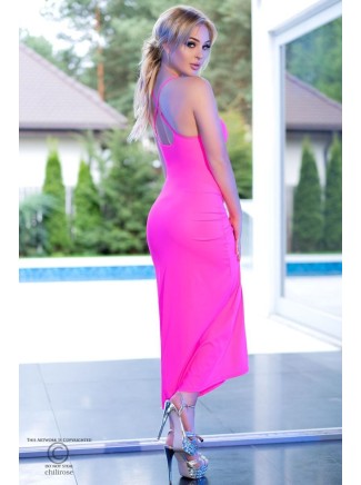 seducente abito lungo rosa acceso con perizoma coordinato 2