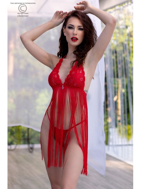 intrigante babydoll rosso a frange con top in pizzo e perizoma incluso intrigante babydoll rosso a frange con top in pizzo e perizoma incluso