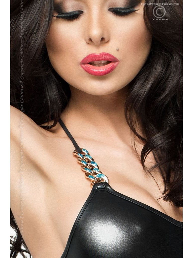 sexy body wetlook con aperture sui fianchi e catenine decorative