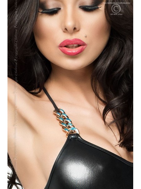 sexy body wetlook con aperture sui fianchi e catenine decorative