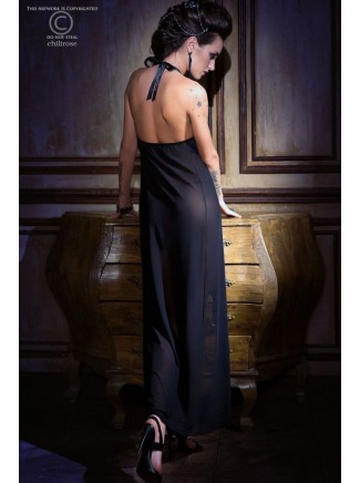 sensuale chemise lunga in tulle nero e ricami in pizzo blu con perizoma 2