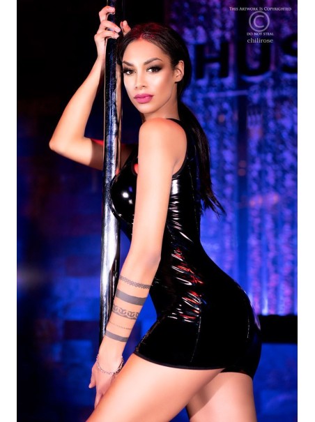 provocante abitino in tessuto lucido con perizoma incluso