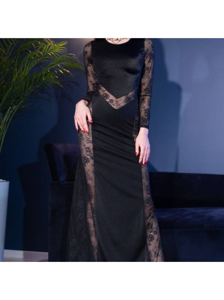 sensuale abito lungo con inserti in pizzo trasparente e perizoma incluso