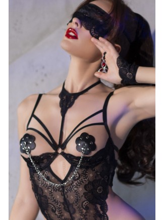 sexy copricapezzoli in ecopelle a forma di fiore con catenella