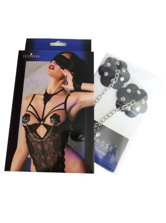 sexy copricapezzoli in ecopelle a forma di fiore con catenella 2