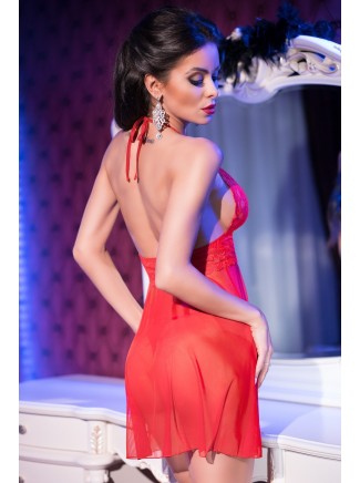 sensuale babydoll in pizzo e tulle rosso con schiena nuda e perizoma incluso 2