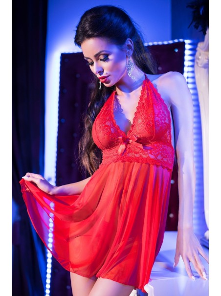 sensuale babydoll in pizzo e tulle rosso con schiena nuda e perizoma incluso sensuale babydoll in pizzo e tulle rosso con schiena nuda e perizoma incluso
