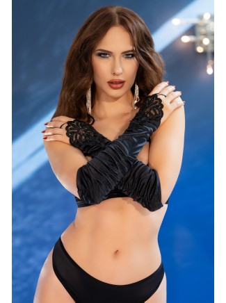 sexy guanti con dita libere in raso nero decorati da perline e paillettes