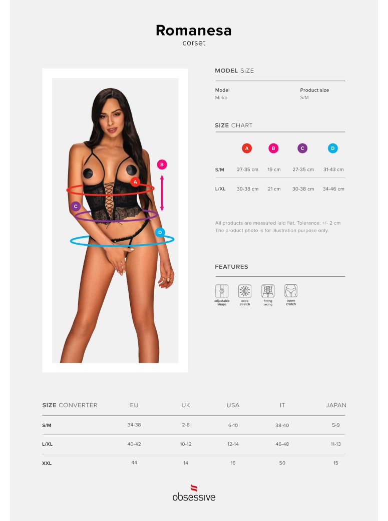 Obsessive Lingerie sexy corsetto carioca con perizoma aperto Romanesa