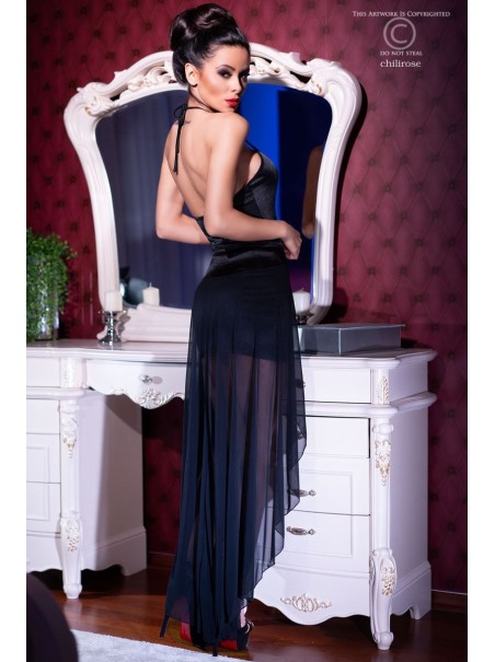 sexy gonna lunga aperta davanti in tulle trasparente con perizoma incluso