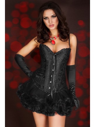 elegante corsetto nero con gancetti frontali e perizoma coordinato