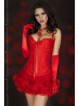 elegante corsetto rosso con gancetti frontali e perizoma coordinato