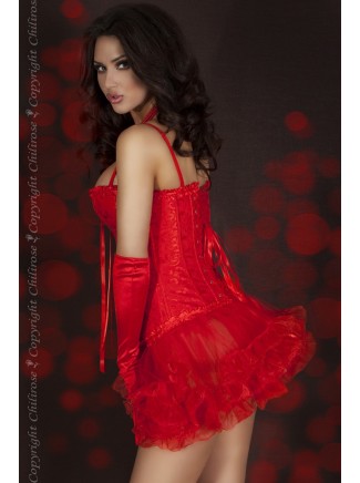 elegante corsetto rosso con gancetti frontali e perizoma coordinato 2