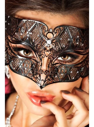 elegante maschera in metallo nero con allacciatura in raso