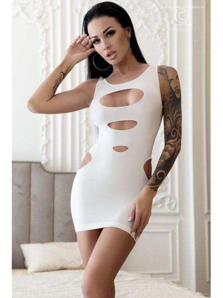intrigante abitino in tessuto elasticizzato bianco con sexy aperture