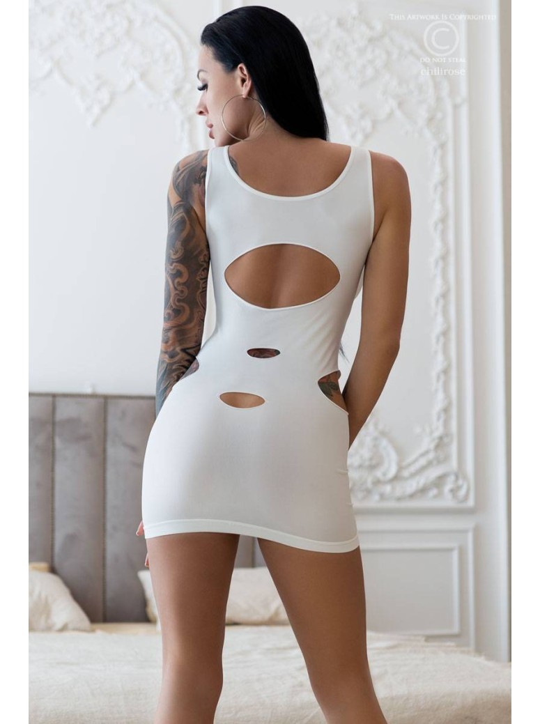 intrigante abitino in tessuto elasticizzato bianco con sexy aperture