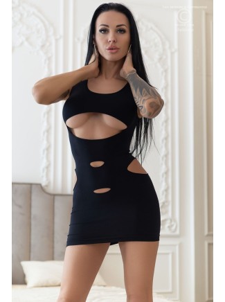 intrigante abitino in tessuto elasticizzato nero con sexy aperture