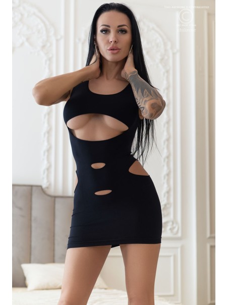 intrigante abitino in tessuto elasticizzato nero con sexy aperture