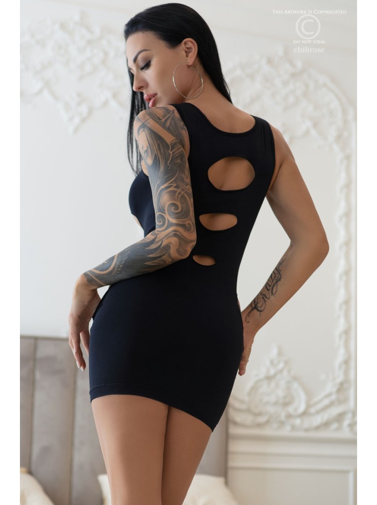 intrigante abitino in tessuto elasticizzato nero con sexy aperture
