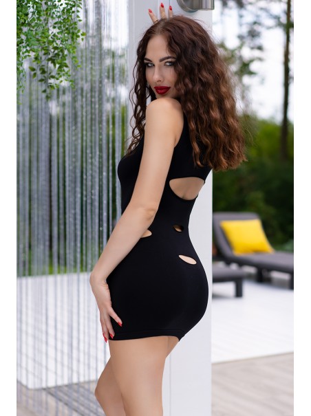 intrigante abitino in tessuto elasticizzato nero con sexy aperture