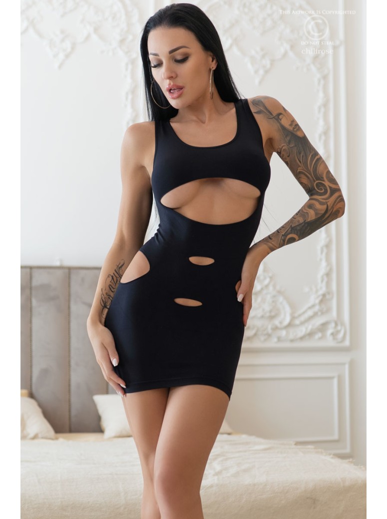 intrigante abitino in tessuto elasticizzato nero con sexy aperture