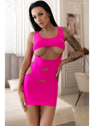 intrigante abitino in tessuto elasticizzato rosa con sexy aperture