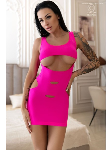 intrigante abitino in tessuto elasticizzato rosa con sexy aperture