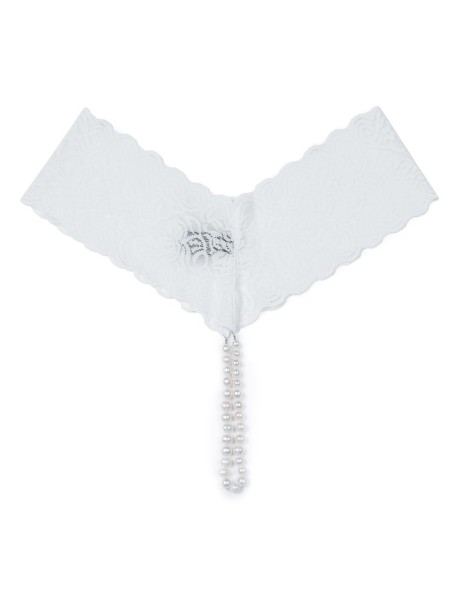 meraviglioso perizoma in pizzo bianco con perle naturali completo di mini vibratore