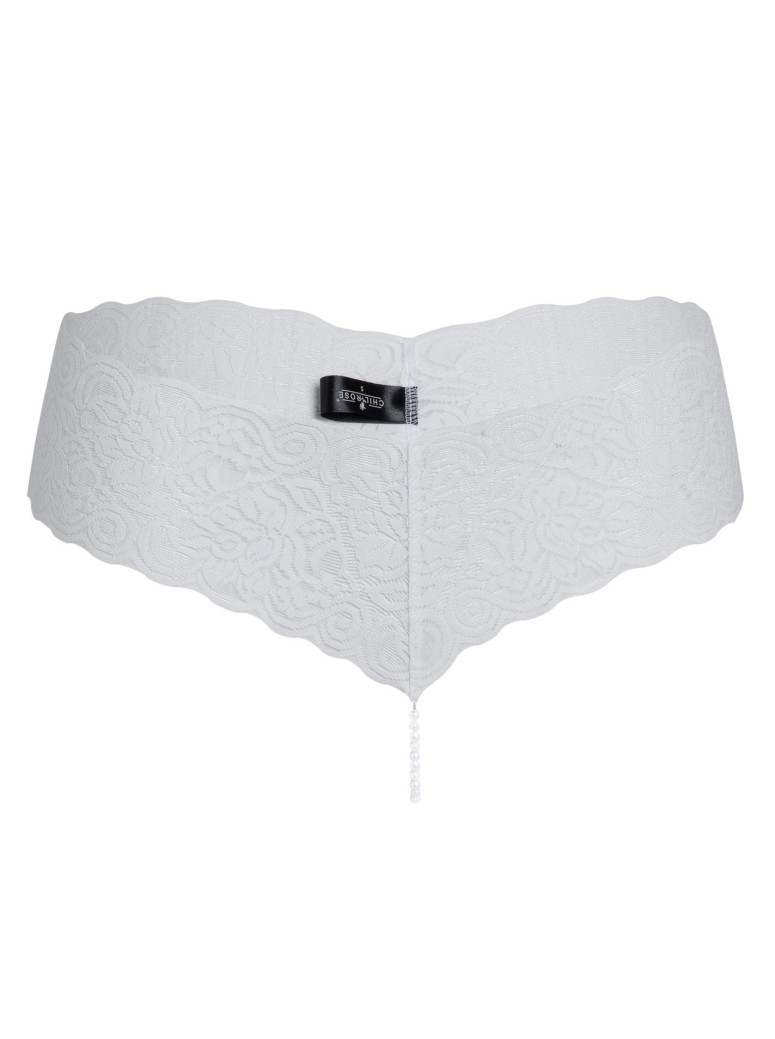 meraviglioso perizoma in pizzo bianco con perle naturali completo di mini vibratore