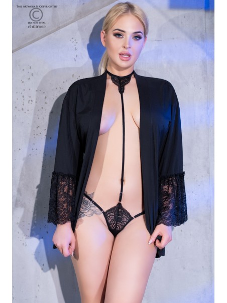 audace perizoma in pizzo nero con girocollo effetto body