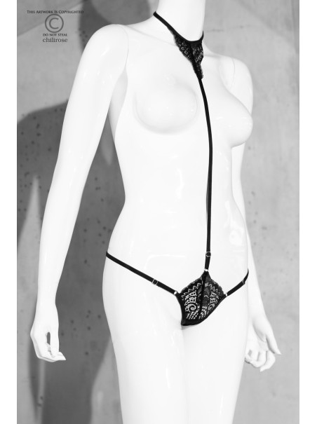 audace perizoma in pizzo nero con girocollo effetto body