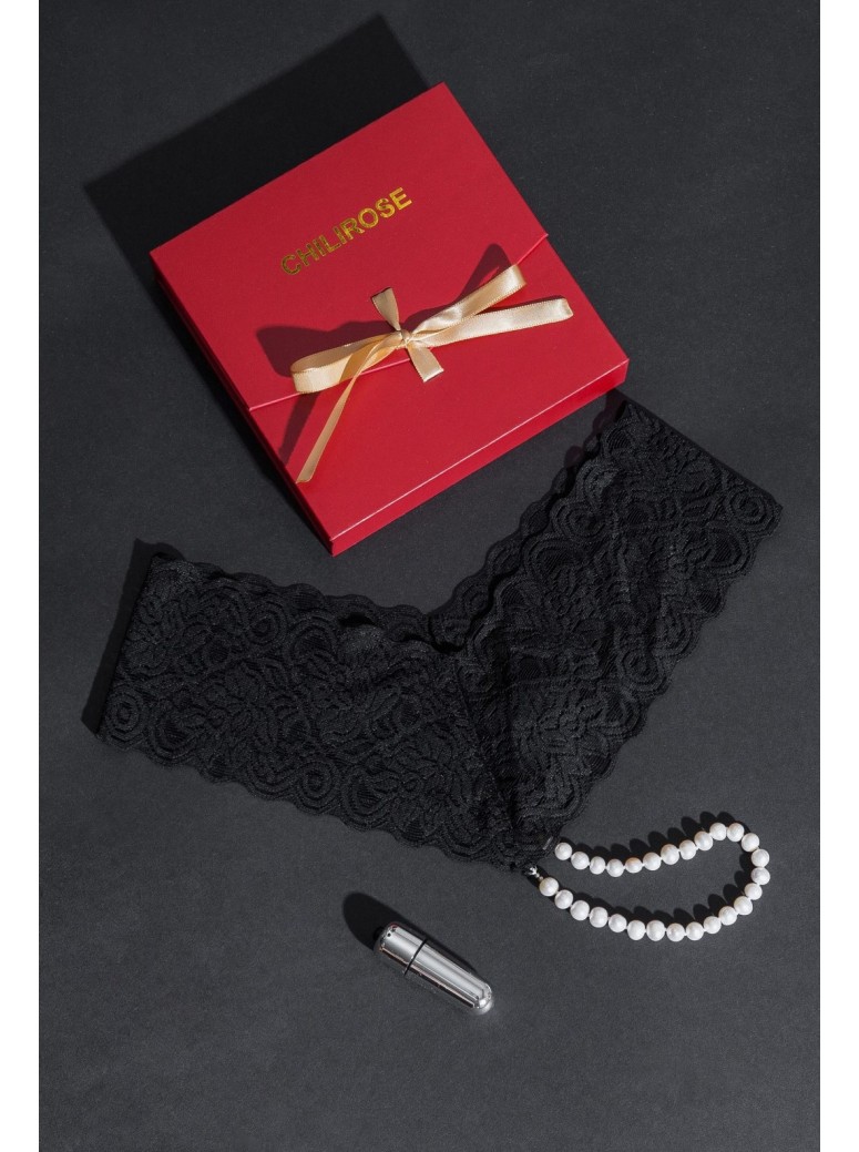 meraviglioso perizoma in pizzo nero con perle naturali completo di mini vibratore