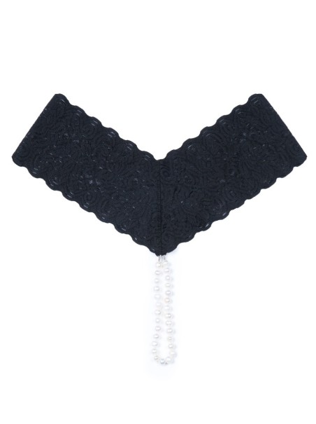 meraviglioso perizoma in pizzo nero con perle naturali completo di mini vibratore