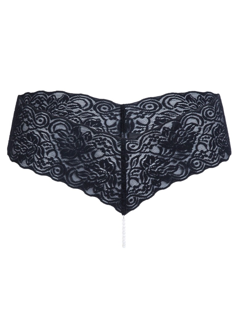 meraviglioso perizoma in pizzo nero con perle naturali completo di mini vibratore