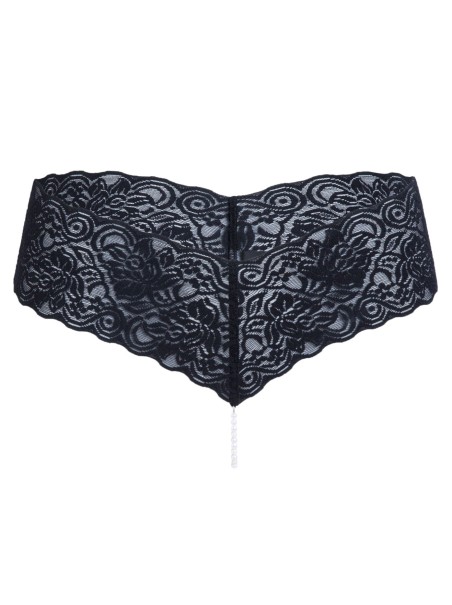 meraviglioso perizoma in pizzo nero con perle naturali completo di mini vibratore