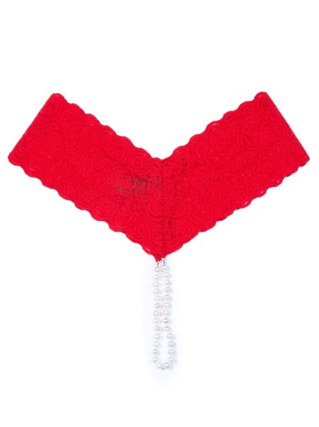 meraviglioso perizoma in pizzo rosso con perle naturali completo di mini vibratore
