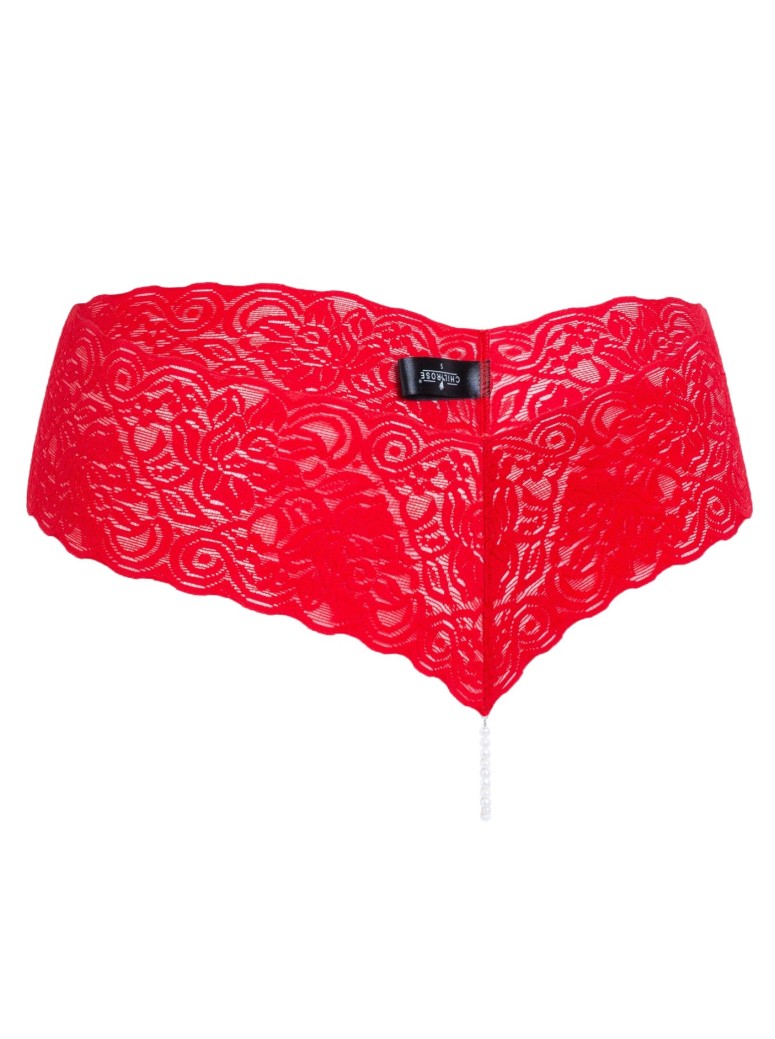 meraviglioso perizoma in pizzo rosso con perle naturali completo di mini vibratore