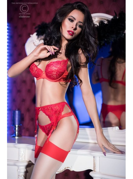 elegante completino intimo con reggicalze in pizzo rosso