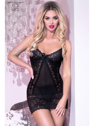 graziosa chemise in pizzo e tulle nero con perizoma coordinato