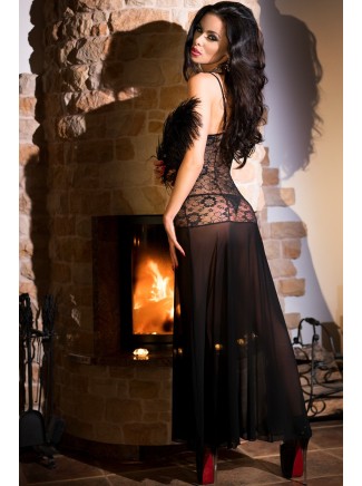 seducente chemise lunga in tulle e pizzo con spacco centrale e perizoma incluso 2