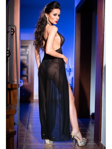 elegante babydoll lungo in tulle nero con perizoma incluso elegante babydoll lungo in tulle nero con perizoma incluso