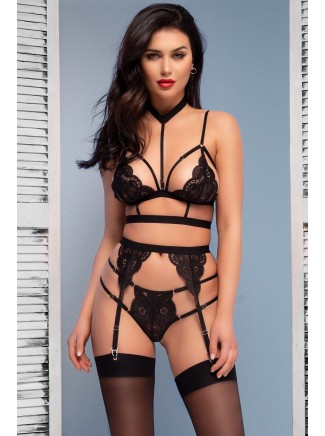 sensuale set 4 pezzi con perizoma aperto completo di calze