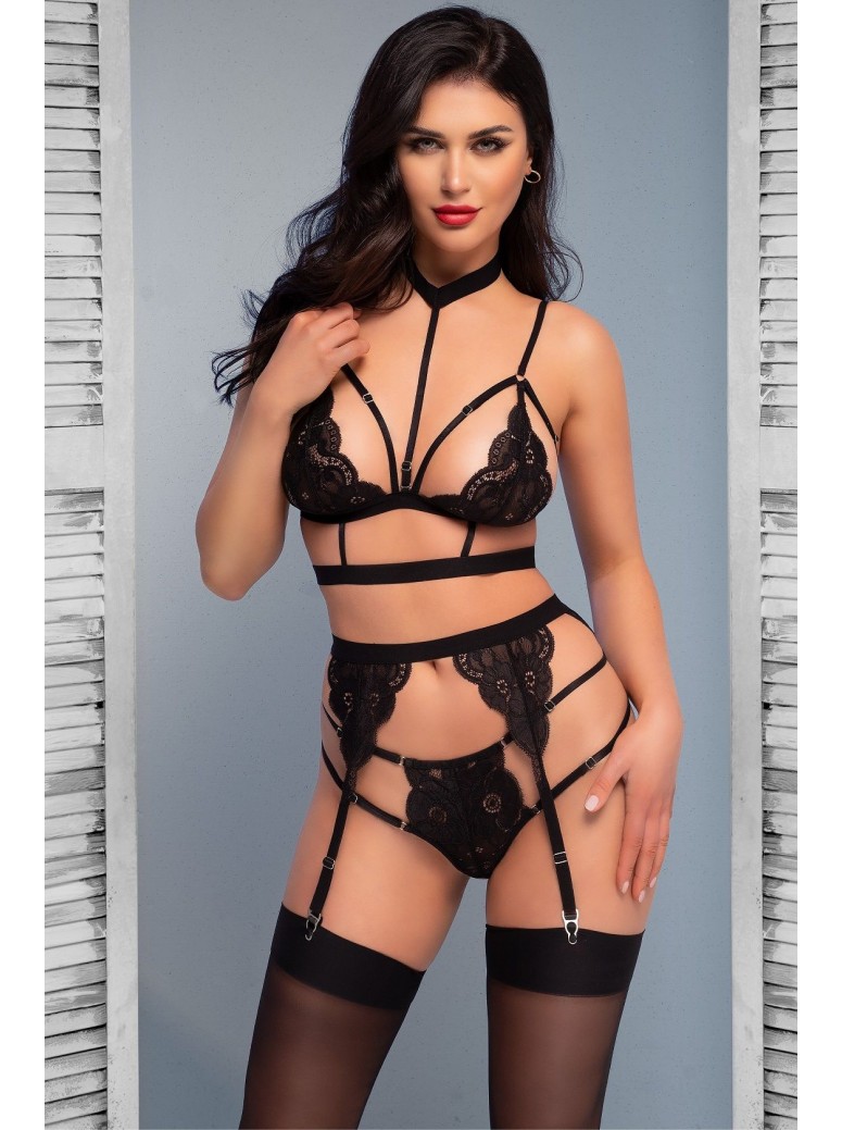sensuale set 4 pezzi con perizoma aperto completo di calze