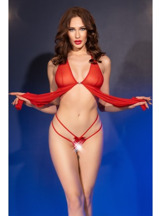 intrigante babydoll rosso completo di perizoma aperto e frustino 2