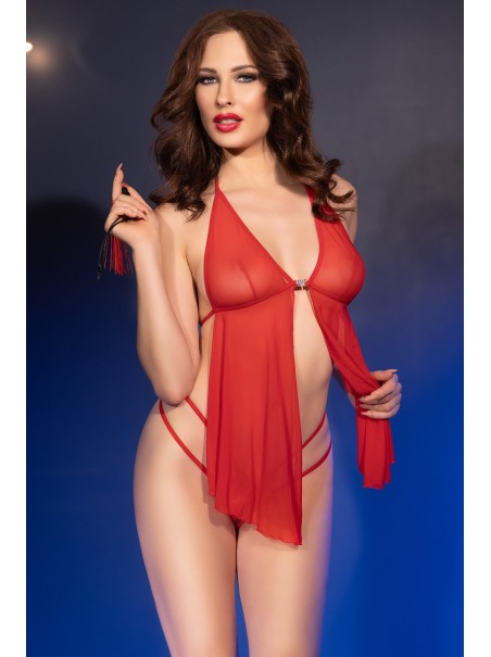 intrigante babydoll rosso completo di perizoma aperto e frustino intrigante babydoll rosso completo di perizoma aperto e frustino
