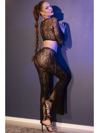 sexy top a maniche lunghe e pantaloni in microrete nera 2