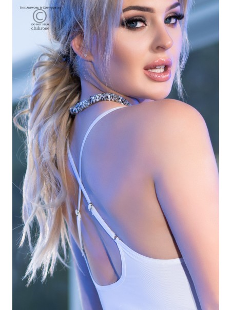 seducente abitino bianco con incrocio sulla schiena e perizoma incluso