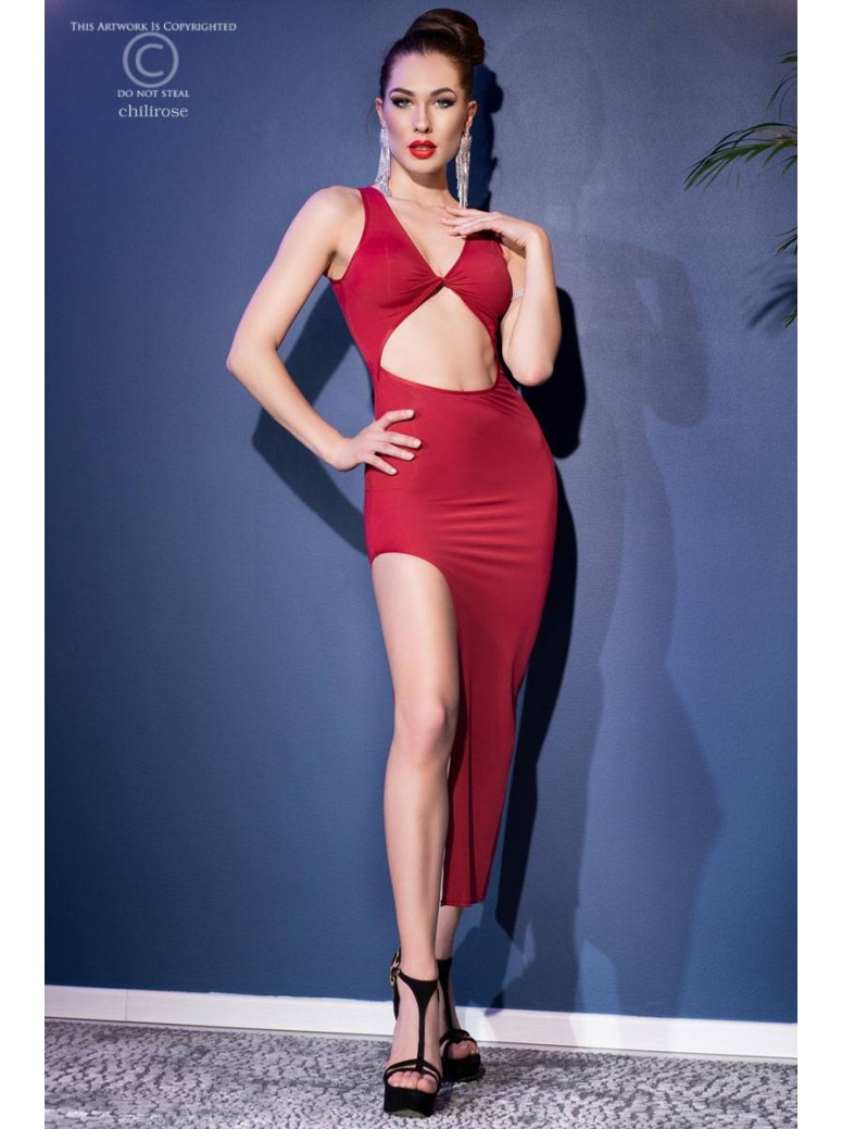 sensuale abito rosso con provocante spacco incluso di perizoma a Y