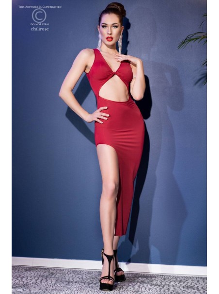 sensuale abito rosso con provocante spacco incluso di perizoma a Y