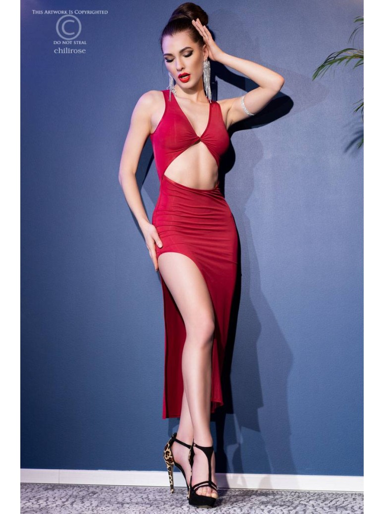sensuale abito rosso con provocante spacco incluso di perizoma a Y